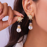 Poshoot Fashion Christmas White Snowman Pearl Drop Earrings for Women Cute Rhinestone Snowflake Earring Jewelry New Year Holiday Gifts