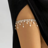 Poshoot-Sexy Rhinestone Imitation Pearl Tassel Pendant Leg Thigh Chain for Women Summer Bikini Garter Belt Body Jewelry Y2K Accessories