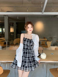 Poshoot Summer Sweet Sexy Plaid Strap Dress Women Kawaii Clothing Y2k Mini Dress Y2k Evening Short Party Dress Korean Fashion Chic