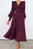 Poshoot Christmas Thanksgiving Gifts  Vintage Satin Lantern Sleeve Maxi Dress