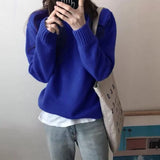 Poshoot Autumn Winter Solid Color Sweaters Women Korean Fashion Loose Knitting Pullovers Woman Round Neck Long Sleeve Jumpers