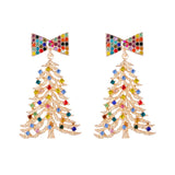 Poshoot Delicate Colorful Crystal Christmas Tree Drop Earrings for Women Shiny Rhinestone Bowknot Earrings Girls Holiday Jewelry Gifts