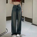 Poshoot Vintage Wide Leg Cargo Jeans Women 2023 Autumn High Waist Bagge Pants Woman Y2K Streetwear Loose Denim Trousers Female