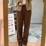 Poshoot Vintage Corduroy Wide Leg Pants Women 2024 Autumn High Waist Casual Pants Woman Japanese Style Straight Baggy Trousers Female