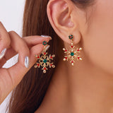 Poshoot Fashion Imitation Pearl Snowflake Earrings for Women Delicate Colorful Rhinestone Snowflake Stud Earring Christmas Jewelry Gift