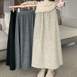 Poshoot Autumn Winter Thicken Plush Long Skirts Women Korean Fashion Velvet Lining A Line Skirt Woman Solid Color High Waist Midi Skirts