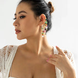 Poshoot-Poshoot Bohemian Colorful Natural Stone Pendant Tassel Clip Earrings for Women No Piercing Fake Cartilage Ear Y2K Trend Jewelry
