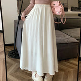 Poshoot Solid Color Casual Wide Leg Pants Women Spring Summer Soft Elastic High Waist Trouses Woman Pleated Skirt Pants Ladies