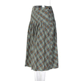 Poshoot Fashion Plaid High Waist Pleated Midi Skirt Preppy Style  Casual Streetwear Daily Korean Summer Chic A-Line Women Cltohes