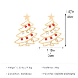 Poshoot Christmas Full Rhinestone Snowflake Pearl Earrings for Women Colorful Hollow Xmas Tree Red Hat Ear Hook Earring New Year Jewelry