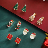 Poshoot 5 Pairs/Set Clip Earring for Women Small Cute Xmas Tree Snowflake Crutch Santa Claus Ear Clip Girls Christmas Party Jewelry Gift