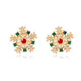 Poshoot Fashion Colorful Snowflake Stud Earrings for Women Charm Rhinestone Snow Flower Earring Girls Christmas Holiday Party Jewelry