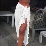 Poshoot 2024 New  Women Chiffon See-Through Beach Bikini Cover Up Wrap Scarf Swimwear Pareo Sarong Dress Solid Ruffle Casual Beach Dress