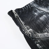 Poshoot-Gothic Tie Dye Stitching Denim Skirt