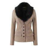 Poshoot Fur Collar Coat And Mini Skirt Set