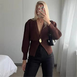 Talenza Chic Solid Button Knitted Cardigan Women Casual Deep V Neck Long Sleeve Slim Warm Sweater Autumn New Lady Fashion Top