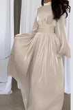 Poshoot Christmas Thanksgiving Gifts  Elegant Round Neck Satin Maxi Dress