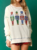 Poshoot Women Y2k Graphic Sweatshirt Sequin Christmas Sweater Nutcracker Shirt Crewneck Long Sleeve Pullover Jumper Tops