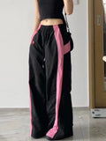 Poshoot Y2k Women Parachute Pants Wide Leg Hip Hop Style Pink Trousers Baggy Aesthetic Korean Streetwear Casual Oversized Pants