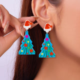 Poshoot Mixed Style Acrylic Christmas Earrings for Women Pattern Christmas Tree Black Cat Santa Claus Drop Earrings Girls Party Jewelry