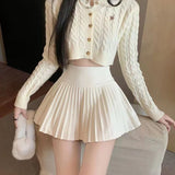 Poshoot 2024 Chic White Pleated Skirt Women Preppy Style High Waist A Line Skirts Woman Solid Color Summer Mini Skirt Female