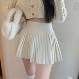 Poshoot 2024 Chic White Pleated Skirt Women Preppy Style High Waist A Line Skirts Woman Solid Color Summer Mini Skirt Female