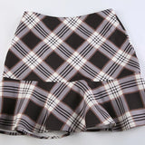 Poshoot-Brown Plaid A-Line Mini Skirts