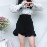 Poshoot Elegant Black Mermaid Short Skirt Women 2024 Summer High Waist Mini Skirts Woman Ruffles Office A Line Skirts Ladies