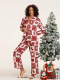 Poshoot Women 2 Piece Pajamas Set Red Christmas Print Long Sleeves Button Shirt and Elastic Pants for Loungewear Soft Sleepwear Pjs 2025