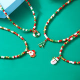 Poshoot Handmade Colorful Rice Beads Short Necklace for Women Cute Santa Claus Christmas Tree Pendant Choker Necklace New Year Jewelry