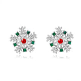 Poshoot Fashion Colorful Snowflake Stud Earrings for Women Charm Rhinestone Snow Flower Earring Girls Christmas Holiday Party Jewelry