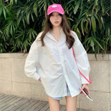 Poshoot Korean Oversized White Shirt Women All Match Long Sleeve Loose Basic Blouse Woman Spring Summer Turn Down Collar Blusas Mujer