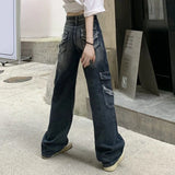 Poshoot Streetwear Ripped Baggy Jeans Woman High Waist Wide Leg Denim Trousers Women 2023 Harajuku Loose Straight Jeans Female