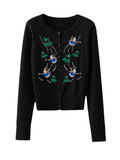 Poshoot 2025 Christmas Knit Cardigan For Women Long Sleeve Button Closure Embroidery Snowman Tree Casual Sweater