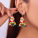 Poshoot Mixed Style Acrylic Christmas Earrings for Women Pattern Christmas Tree Black Cat Santa Claus Drop Earrings Girls Party Jewelry