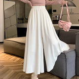 Poshoot Solid Color Casual Wide Leg Pants Women Spring Summer Soft Elastic High Waist Trouses Woman Pleated Skirt Pants Ladies