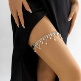 Poshoot-Sexy Rhinestone Imitation Pearl Tassel Pendant Leg Thigh Chain for Women Summer Bikini Garter Belt Body Jewelry Y2K Accessories