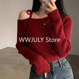 Poshoot New Sweater Women Clothing Irregular Skew Collar Long Sleeve Chic Pull Femme Korean Bandage Jumper Casual Knitted Pullovers