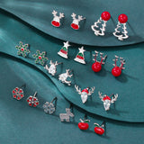 Poshoot Fashion Small Christmas Earrings for Women Cute Asymmetric Elk Santa Claus Snowflake Xmas Tree Stud Earring Girls Party Jewelry