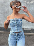 Poshoot Tiago Strapless Denim Crop Top