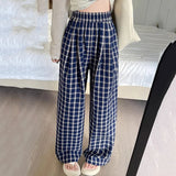 Poshoot 2024 Trendy Wide Leg Plaid Pants Women Korean Style Loose High Waist Trousers Woman Comfort Straight Casual Pants Female