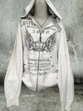 Poshoot Vintage Sweatshirts Women's Clothes White Print Tunic Hooded Y2k Coat Streetwear Fashion Casual Hoodies Tops Ropa Mujer