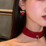 Poshoot New Style Temperament Red Color Christmas Bow Stud Earrings for Women Rhinestone Bowknot Red Ball Earring Girls Party Jewelry