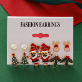 Poshoot 6 Pairs/Lot Christmas Earrings for Women Trendy Xmas Tree Santa Claus Elk Bow Ribbon Earring Set Party Holiday New Year Jewelry