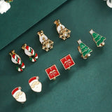 Poshoot 5 Pairs/Set Clip Earring for Women Small Cute Xmas Tree Snowflake Crutch Santa Claus Ear Clip Girls Christmas Party Jewelry Gift