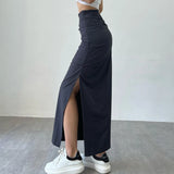 Poshoot Y2K Split Long Skirt Women 2024 Summer Skiny High Waisted Cargo Skirt Woman Black Gray Streetwear Midi Skirts Female