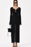 Poshoot Christmas Thanksgiving Gifts  V Neck See-Through Long Sleeve Maxi Dress