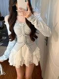 Poshoot Sexy Short Party Dress Women Casual Long Sleeve Y2k Sweet Elegant  Mini Dress Beach Style New Korean Summer 2 Piece Set