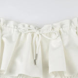 Poshoot-Sweet White Ruched Low Waist Short Skirt