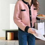 Poshoot Fashion Patchwork Knitted Cardigan Women Autumn Winter Single Breasted Sweater Woman Korean Long Sleeve Cardigan Jacket